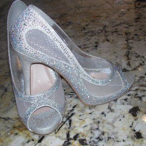 Glitter Pumps Silver Womens Formal Kylie Sheer Mesh Beaded Sweetoes Fashion Sz 8